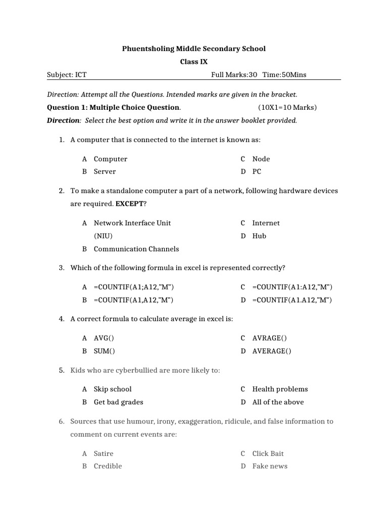 ICT Class IX Exam Questions and Answers | PDF | Local Area Network ...