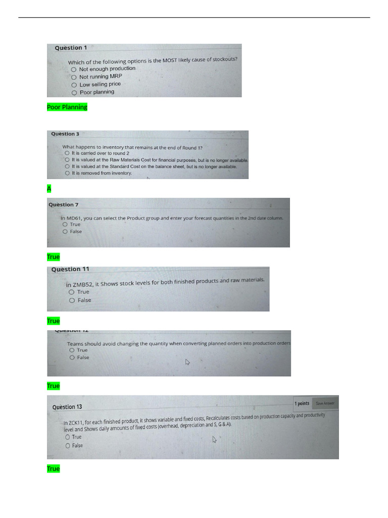 SAP Quiz | PDF | Prices | Pricing