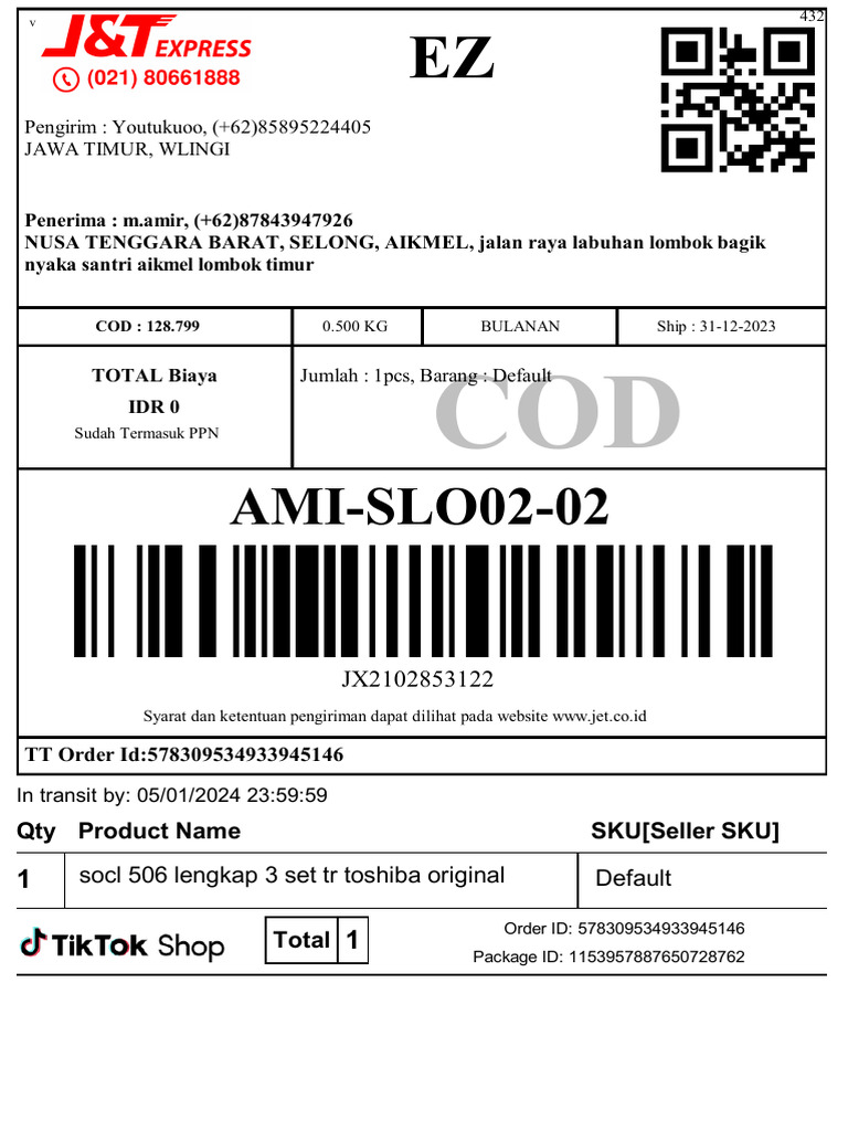 Pengiriman COD 1pcs ke Lombok Timur | PDF