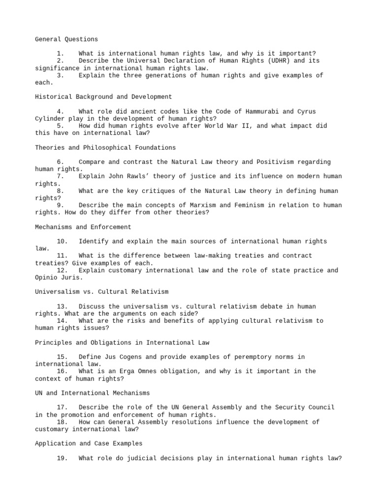 Questions For Revision | PDF | Human Rights | International Law