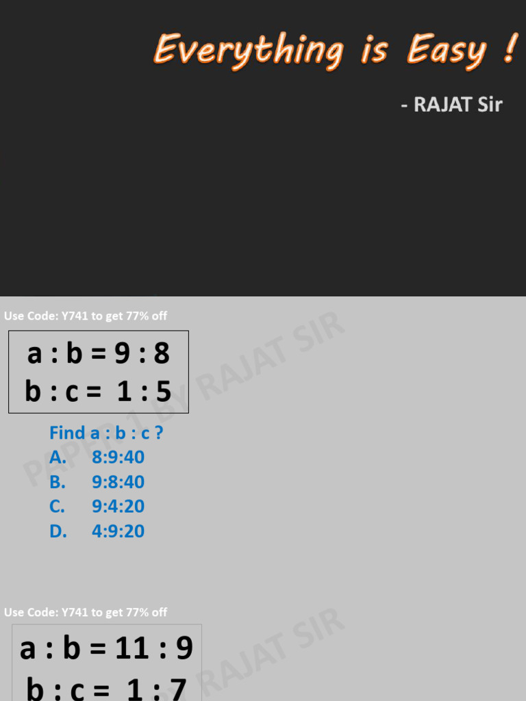 Ratio and Proportion Problems by Rajat Sir | PDF | Ratio | Number Theory