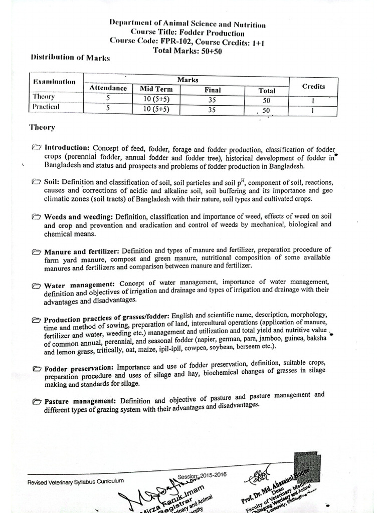 Fodder Production Course Outline | PDF