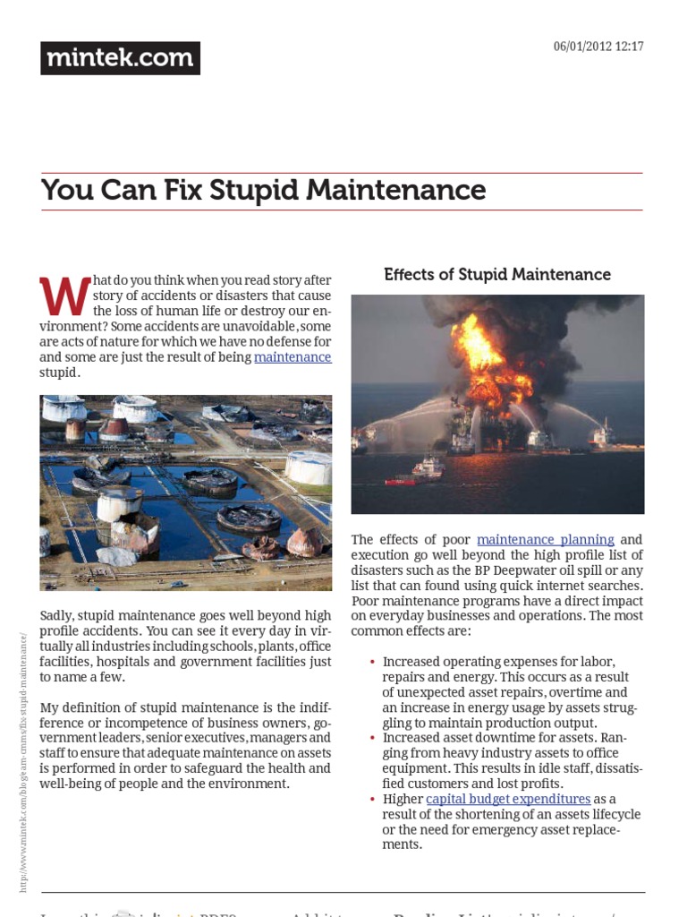 Top 6 Reasons For Stupid Maintenance | PDF | Risk Assessment | Risk
