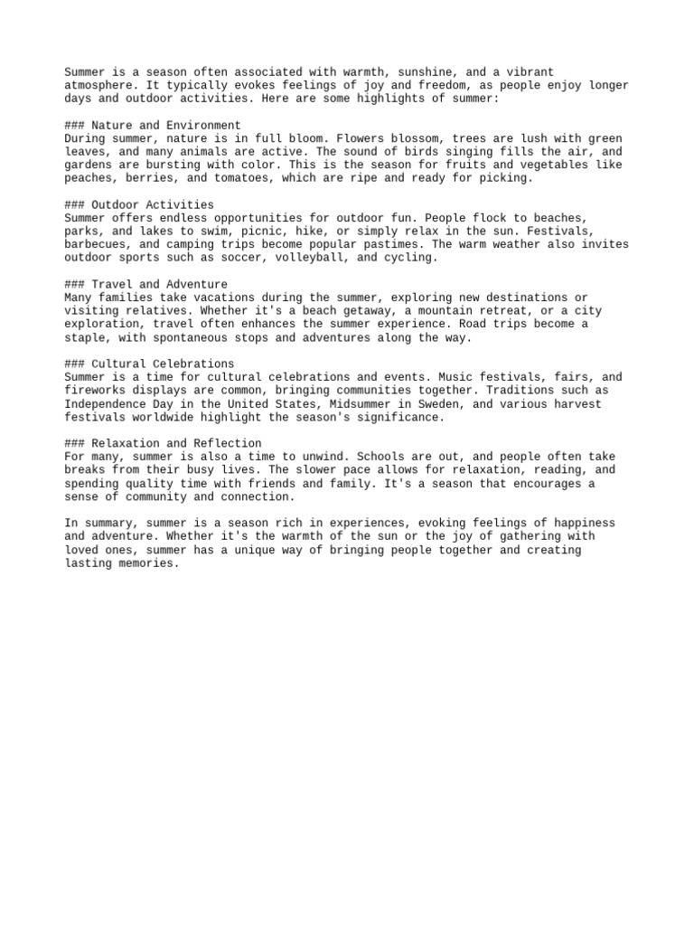 Summer Essay 2025 | PDF | Home & Garden