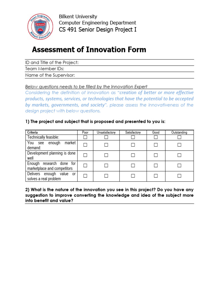 CS 491 Innovation Assessment Criteria | PDF