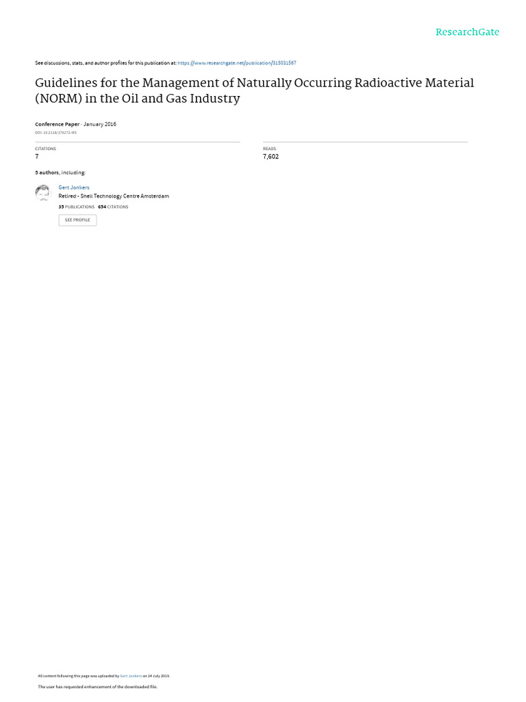 NORM Management in Oil & Gas Industry | PDF | Isotope | Radioactive Decay