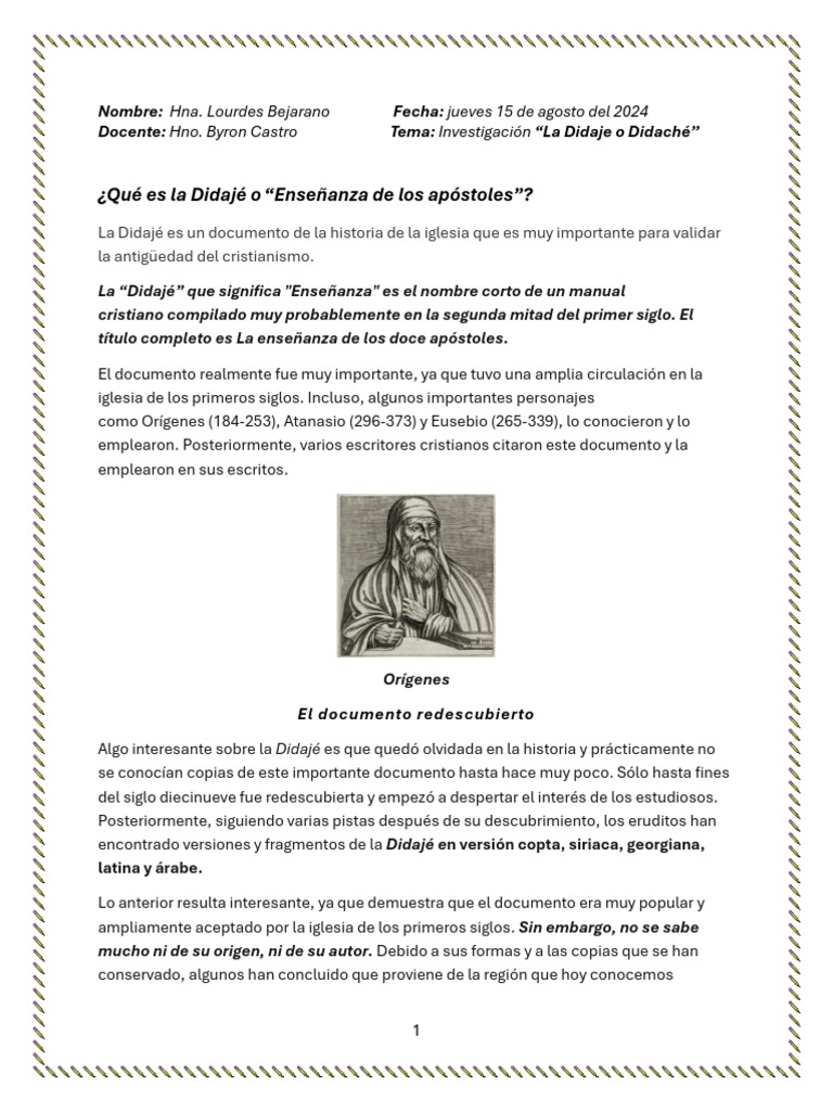 Importancia Histórica de la Didajé | PDF | orador del Señor | Biblia