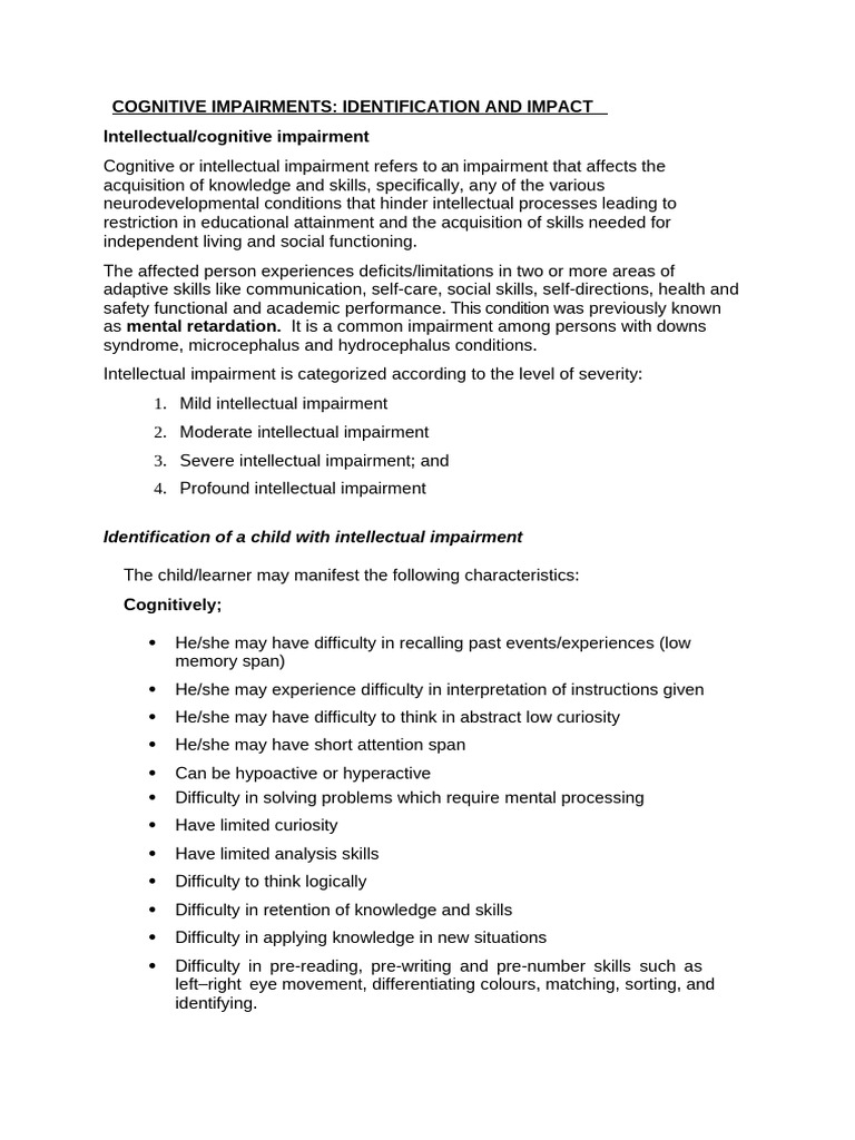 Identifying Cognitive Impairments and Effects | PDF | Learning ...