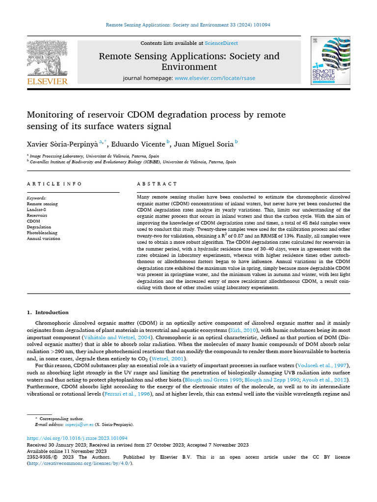 Reservoir CDOM Degradation Study | PDF | Absorbance | Infrared