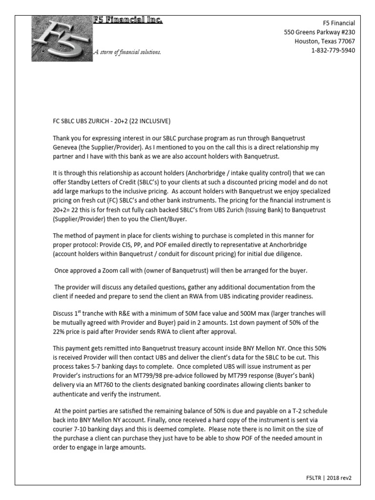 SBLC Procedure | PDF | Letter Of Credit | Market (Economics)