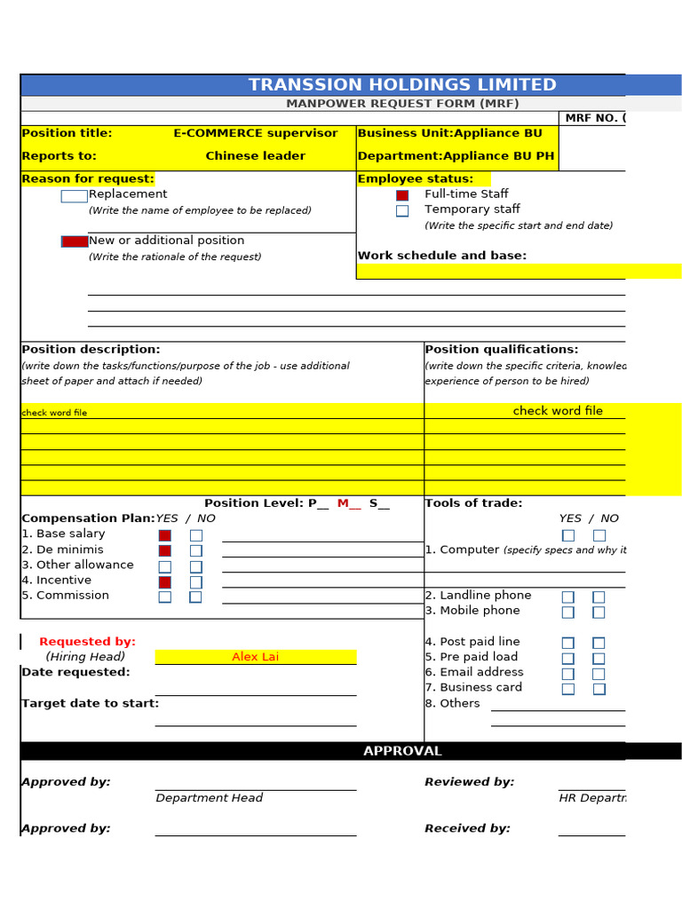 Manpower Request-Online Business Supervisor | PDF | Human Resources ...
