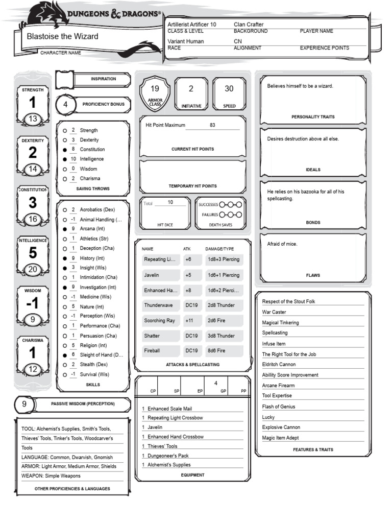 Blastoise The Wizard - Roll20 Characters | PDF