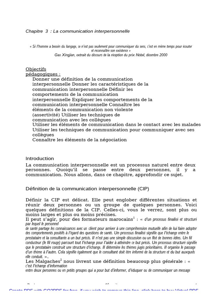 Communication Interpersonnelle : Définition et Techniques | PDF | la ...