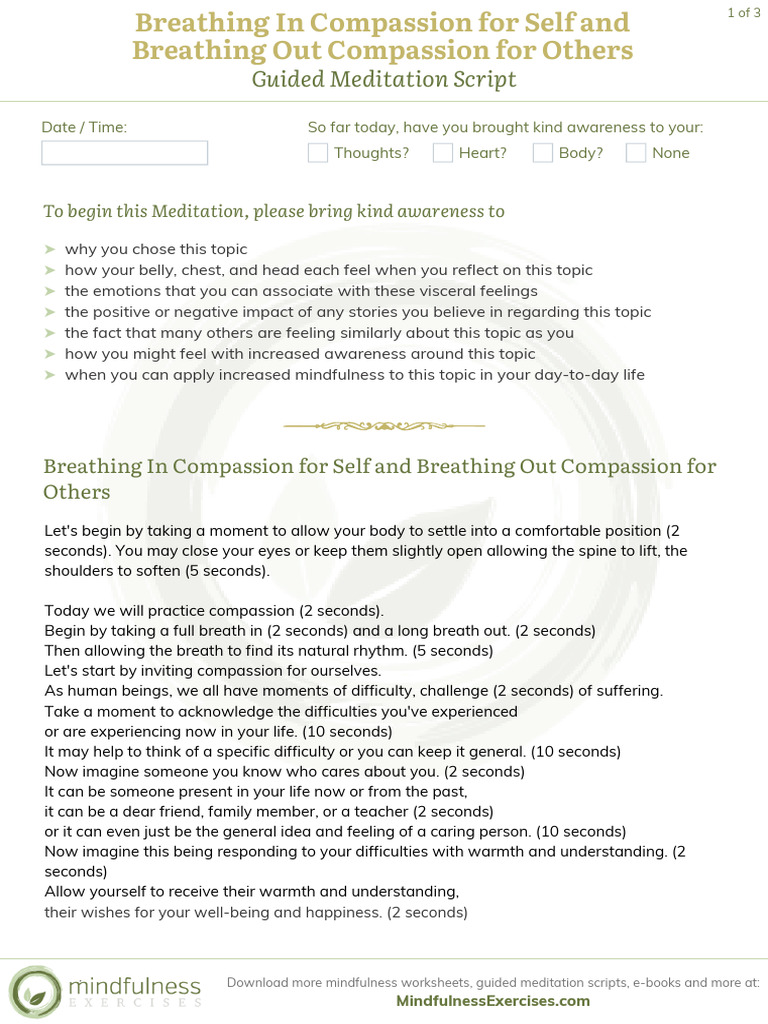 Self-Compassion Guided Meditation Script | PDF | Compassion | Mindfulness