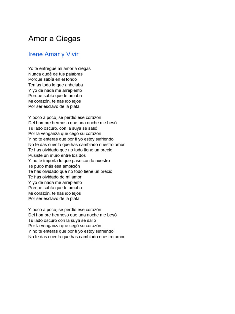Amor A Ciegas Cancion Isabela Letra | PDF