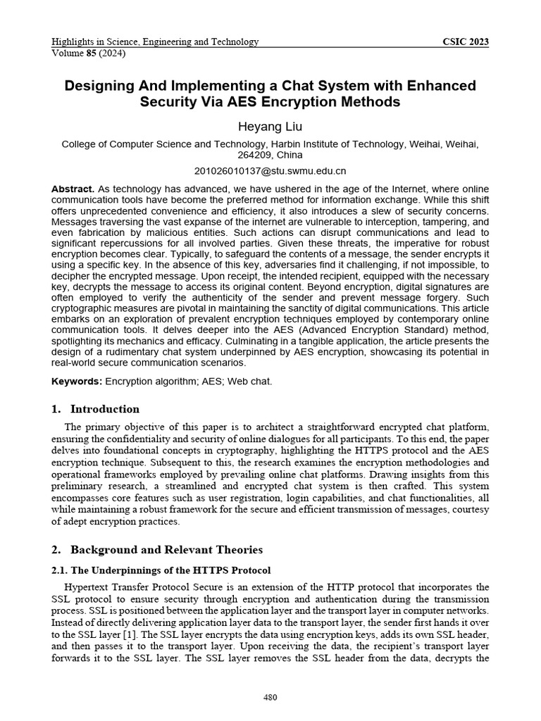 AES-Encrypted Chat System Design | PDF | Encryption | Public Key ...