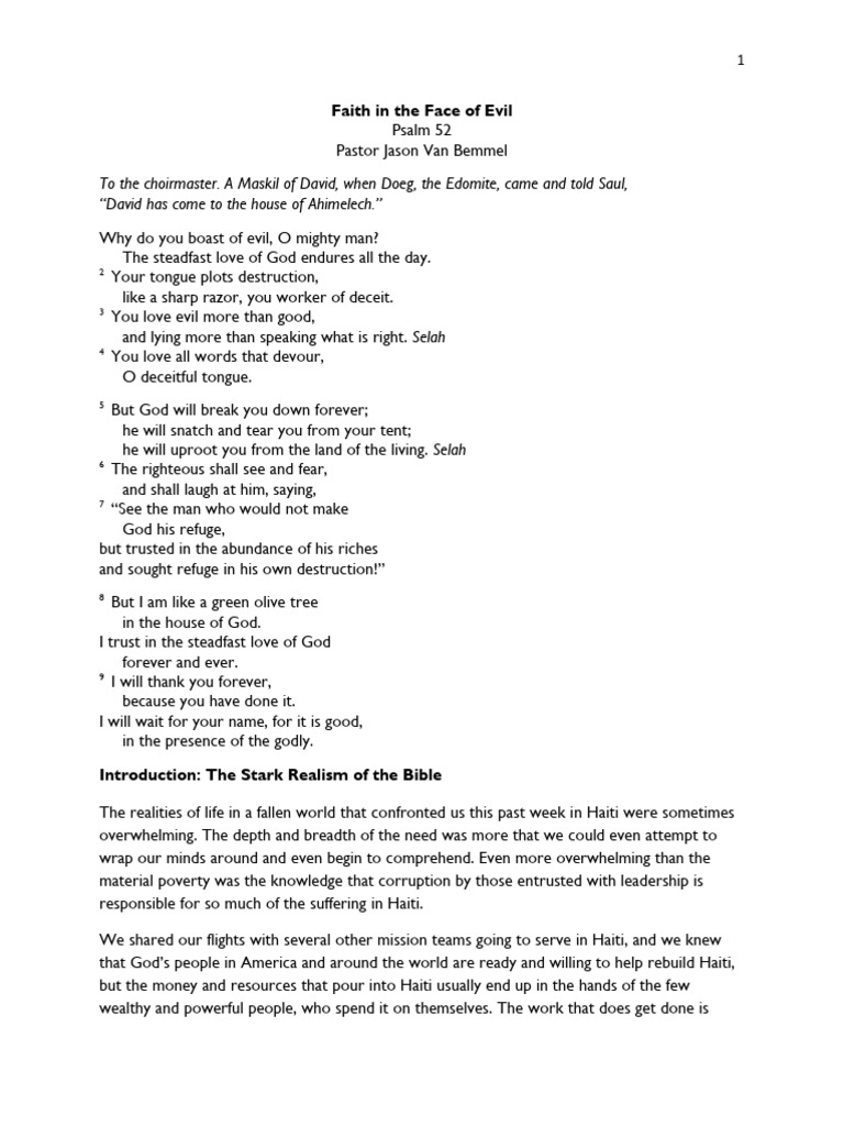 Psalm 52 - Faith in The Face of Evil | PDF | Saul | David