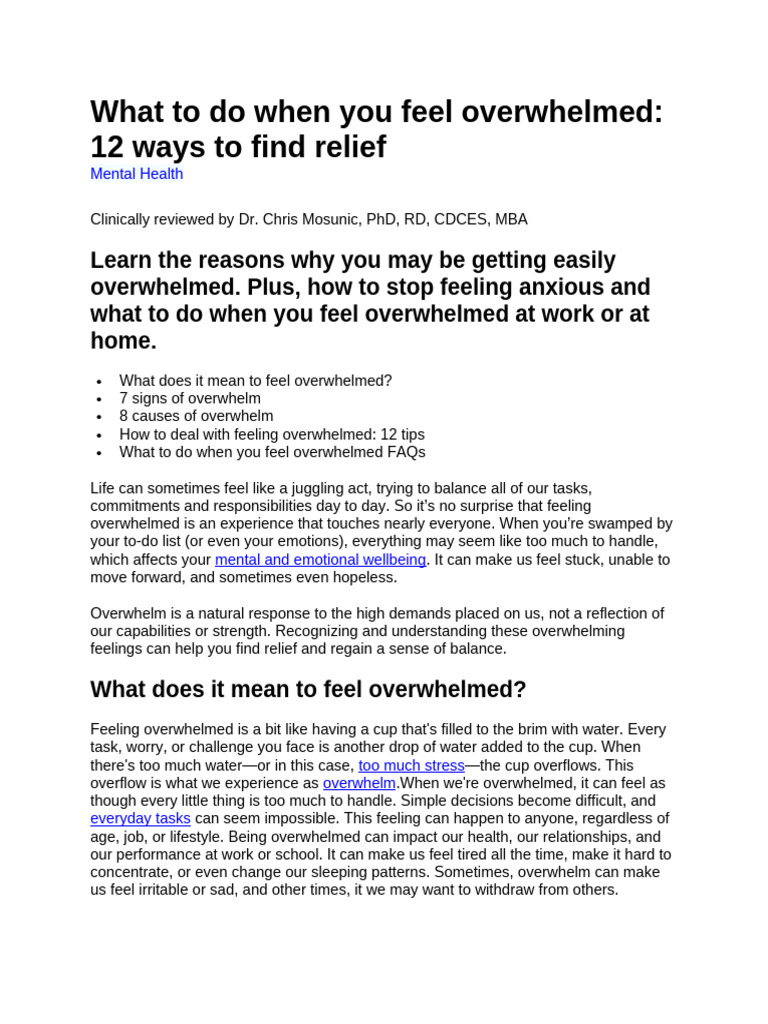 Overwhelm Roadway Tangible Relief