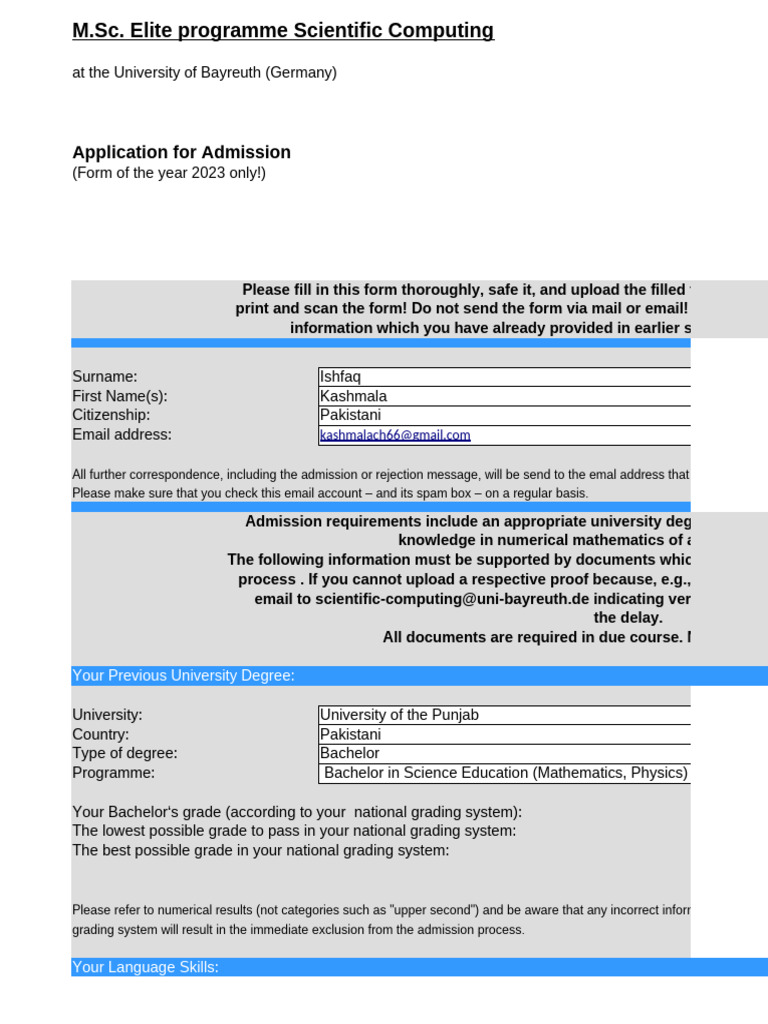 Scientific Computing Application For Admission 2023 | PDF