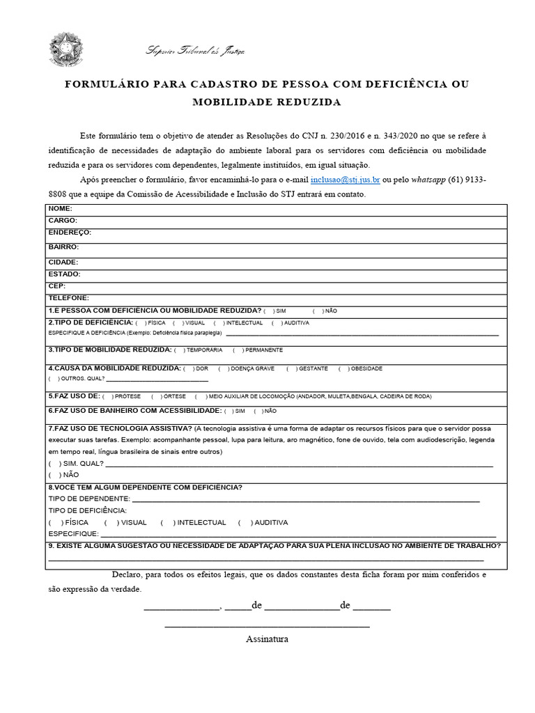 Formulário de Inclusão STJ para Deficientes | PDF | Tecnologia e Engenharia