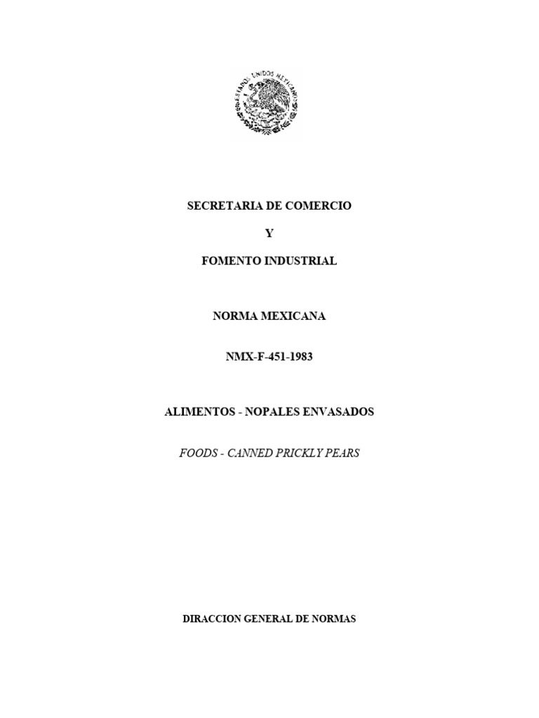 Nmx f 451 1983 nopales envasados pdf alimentos m xico