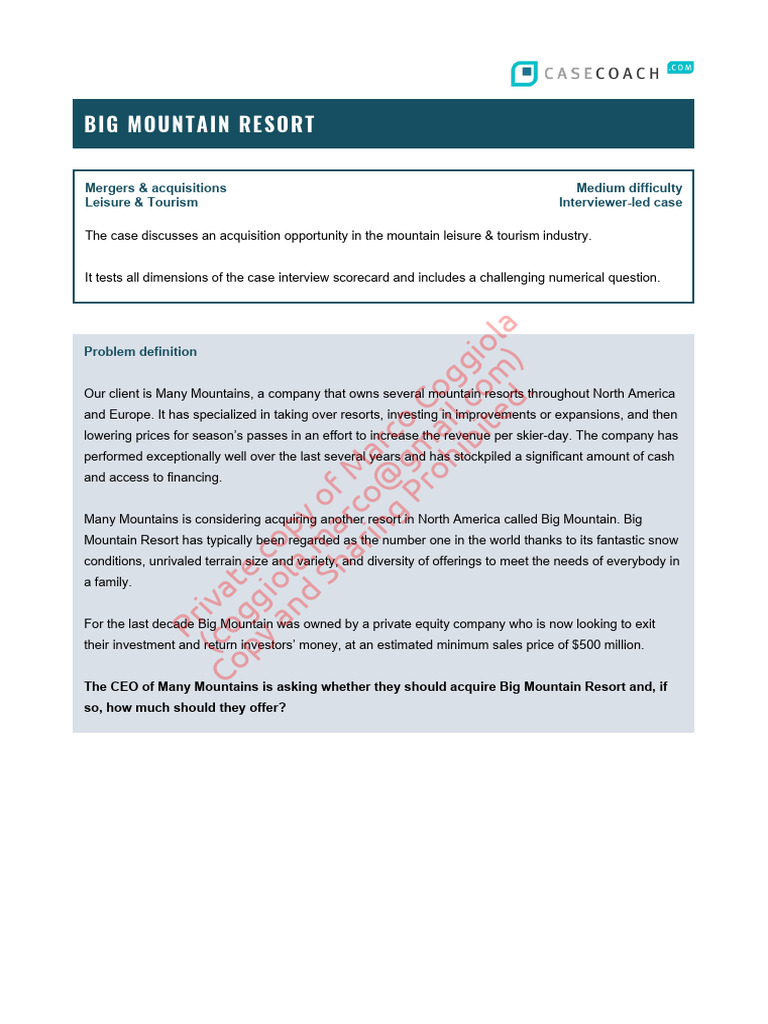 Big Mountain Resort Acquisition Case Study | PDF | Investing | Mergers ...