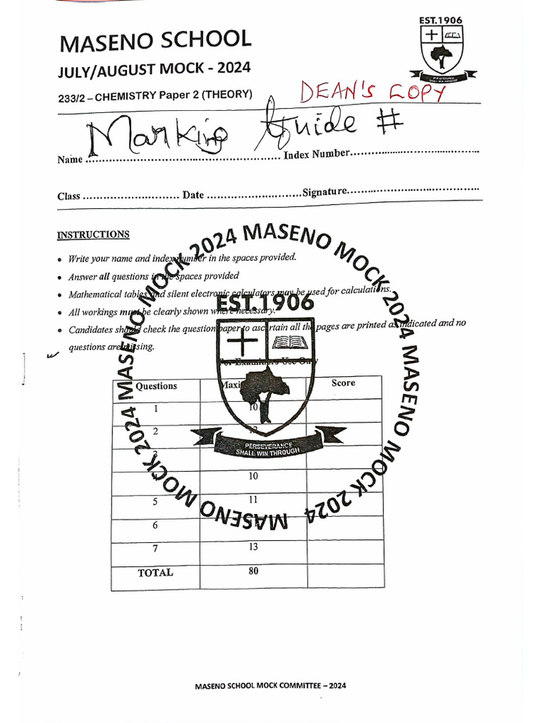 Chemistry Pp2 Mock Marking Scheme 2024 | PDF