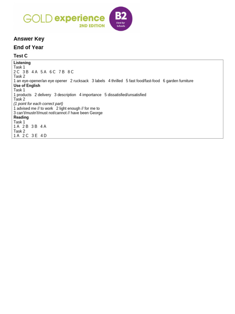 End of Year Test C Answer Key | PDF | Vocabulary | Information