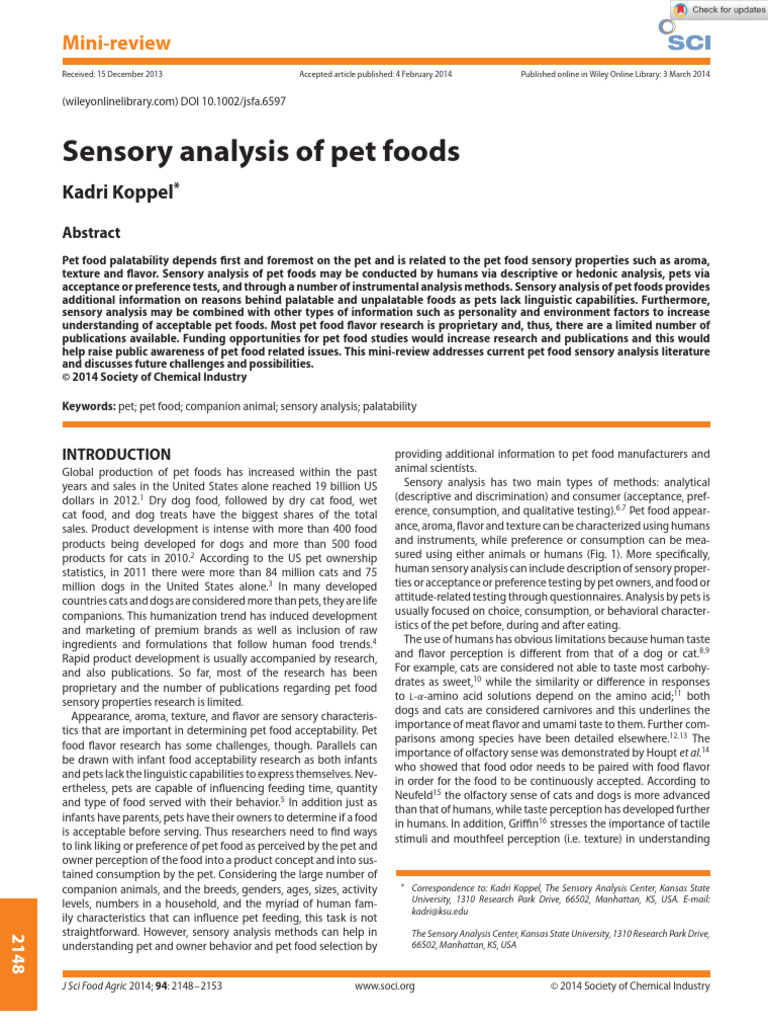 Sensory Analysis of Pet Foods | PDF | Taste | Odor