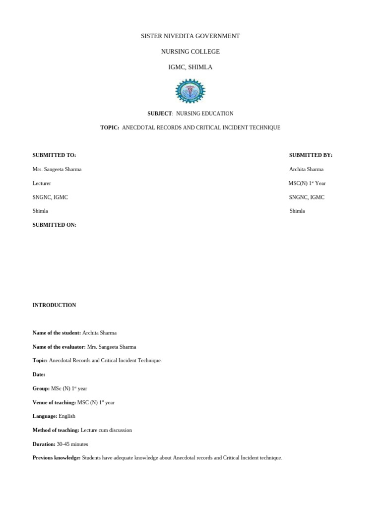 Anecdotal Records and Critical Incident Technique PDF Behavior