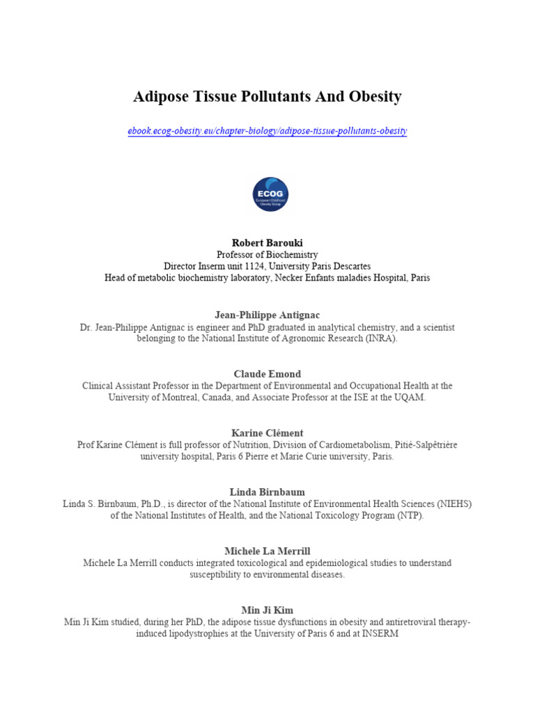 14.ECOG Obesity Ebook Adipose Tissue Pollutants and Obesity V2 | PDF ...