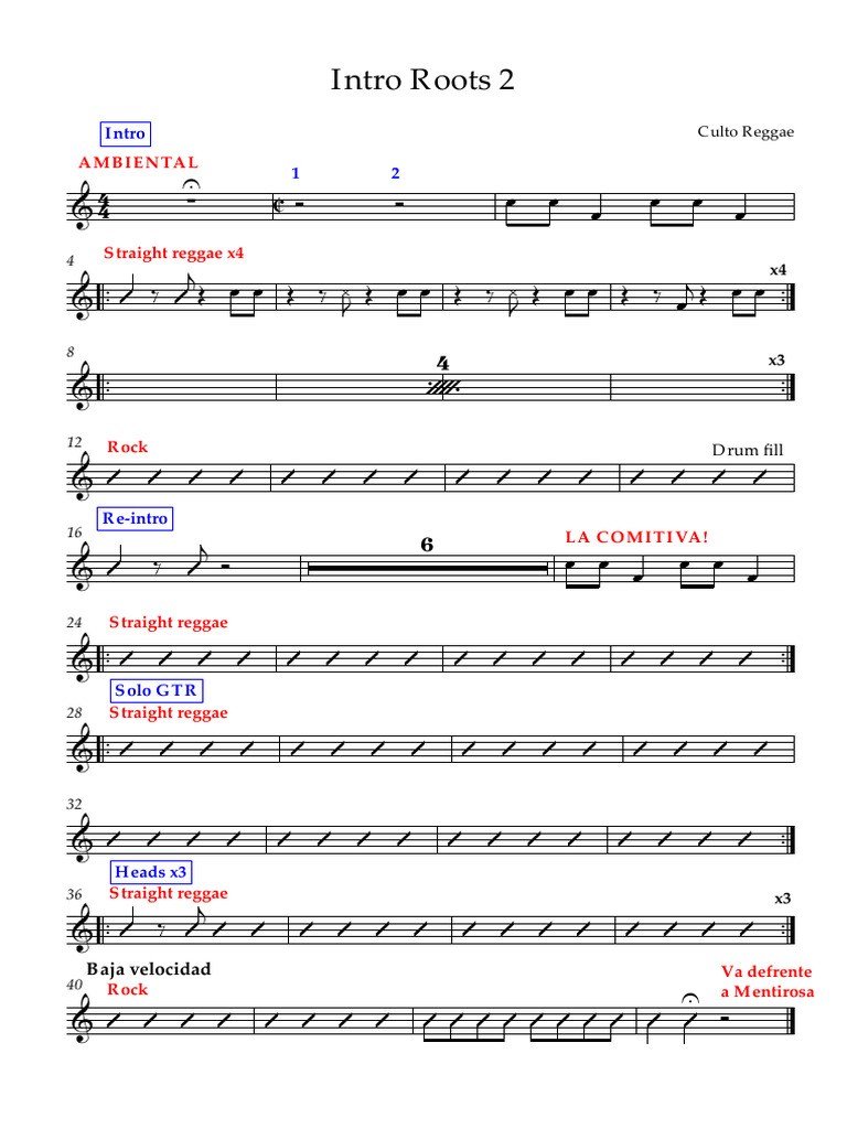 Intro Roots 2 (Percusión) | PDF | Reggae | Estilos de música jamaicana