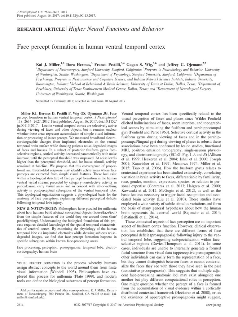 Face Percept Formation in Ventral Cortex | PDF | Perception | Spectral ...