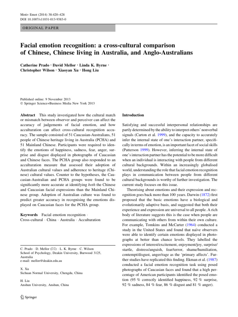 Facial Emotion Recognition A Cross Cultural Comparition | PDF ...