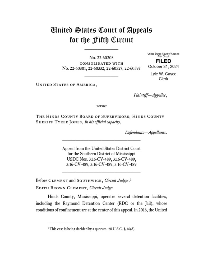 5th Circuit Upholds Ruling on Hinds Jail Conditions | PDF | Public Law ...