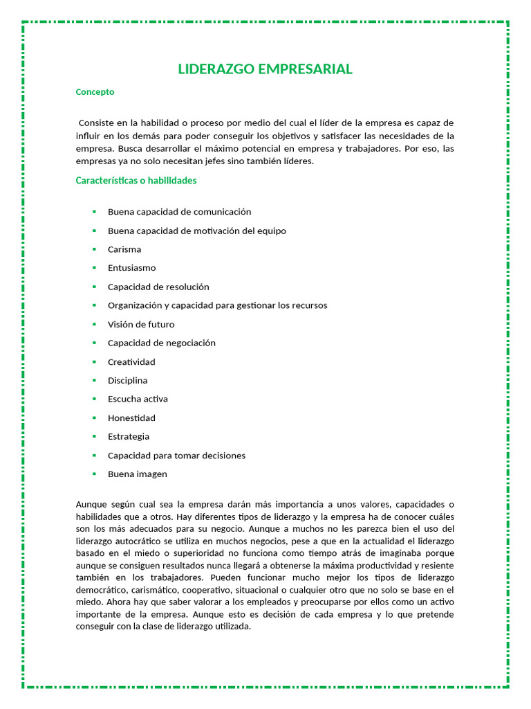 Tipos de Liderazgo Empresarial Efectivo | PDF | Liderazgo | Business