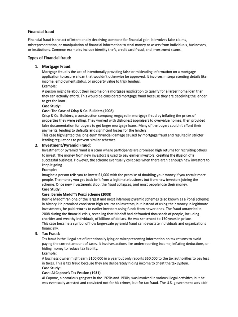 Types and Cases of Financial Fraud | PDF | Mortgage Fraud | Mortgages