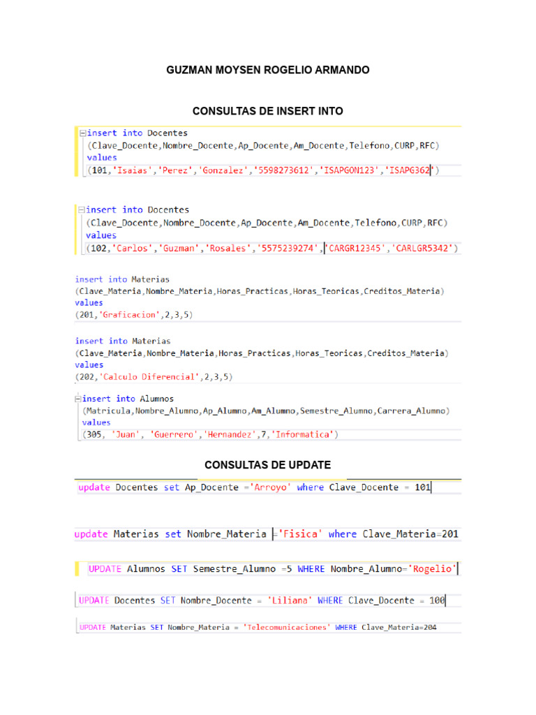 Consultas Insert, Delete y Update | PDF