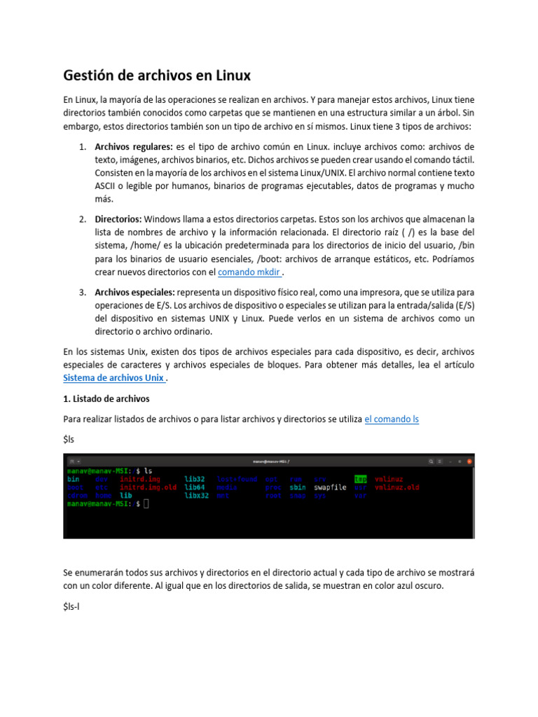 Gestión de Archivos en Linux | PDF | Archivo de computadora | Sistema ...