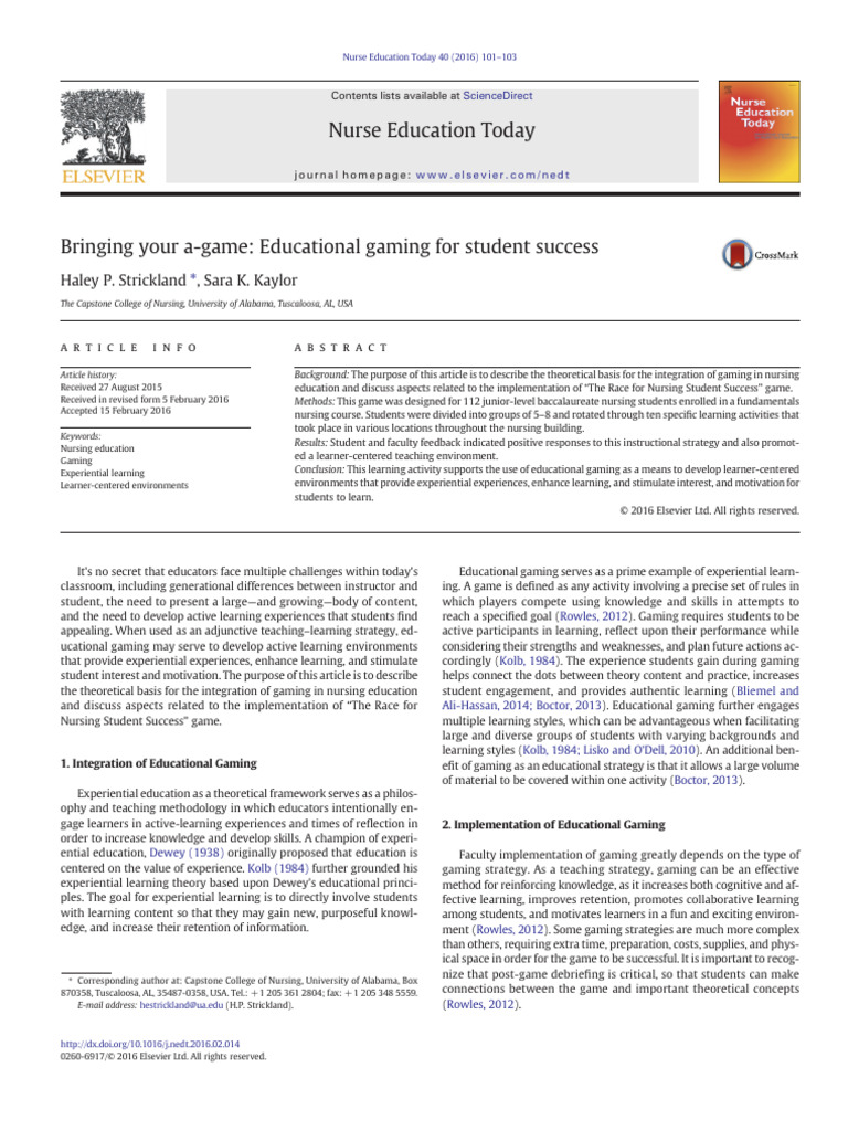 Educational Gaming in Nursing Success | PDF | Learning | Cognition