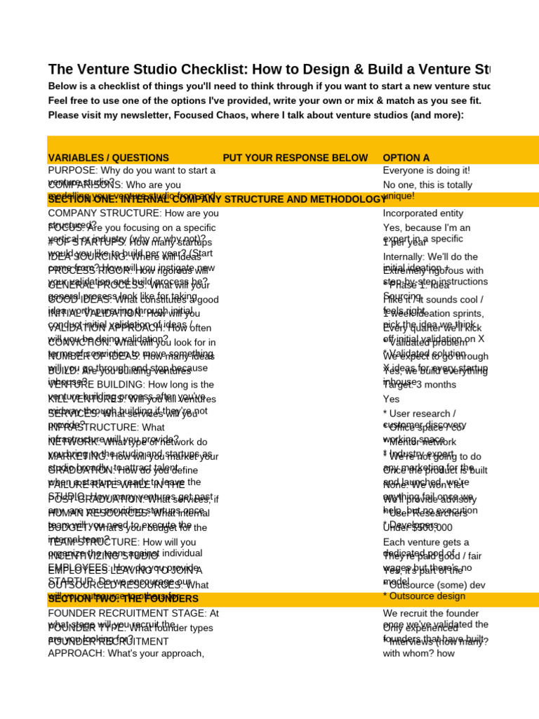 Venture Studio Startup Checklist | PDF | Startup Company | Small ...
