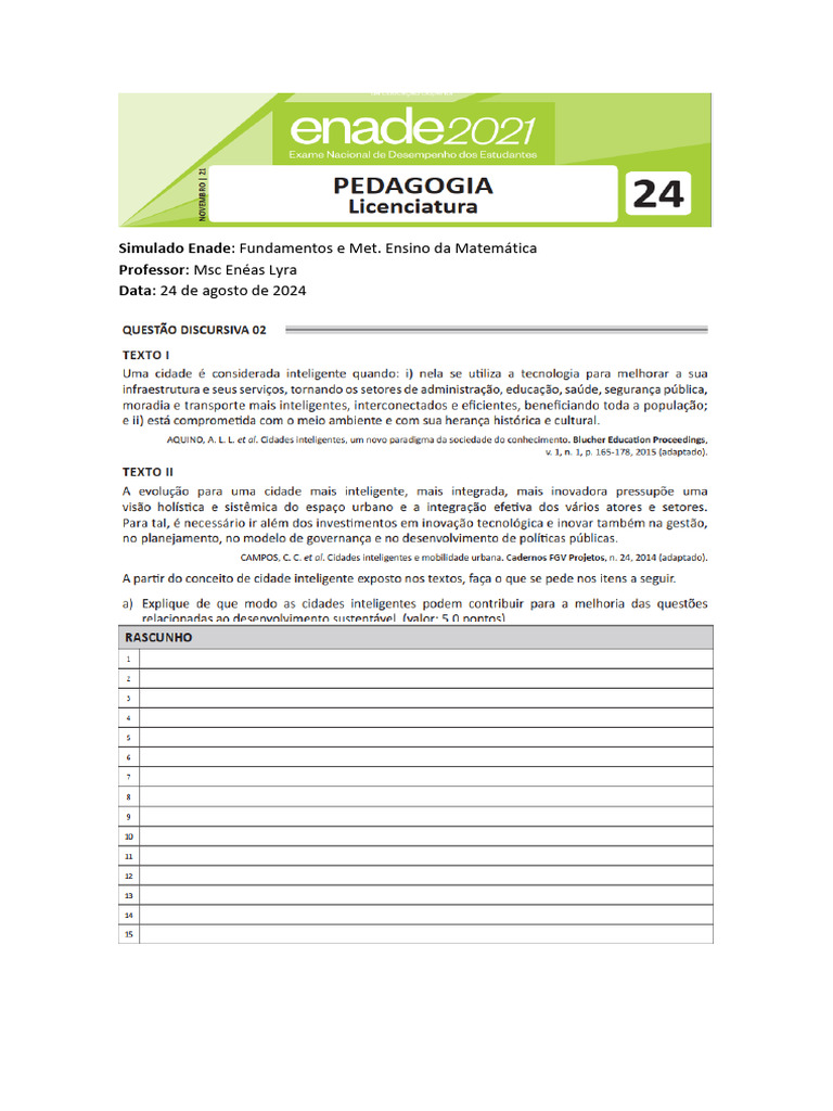 Simulado Enade 2024: Matemática e Pedagogia | PDF | Pedagogia ...