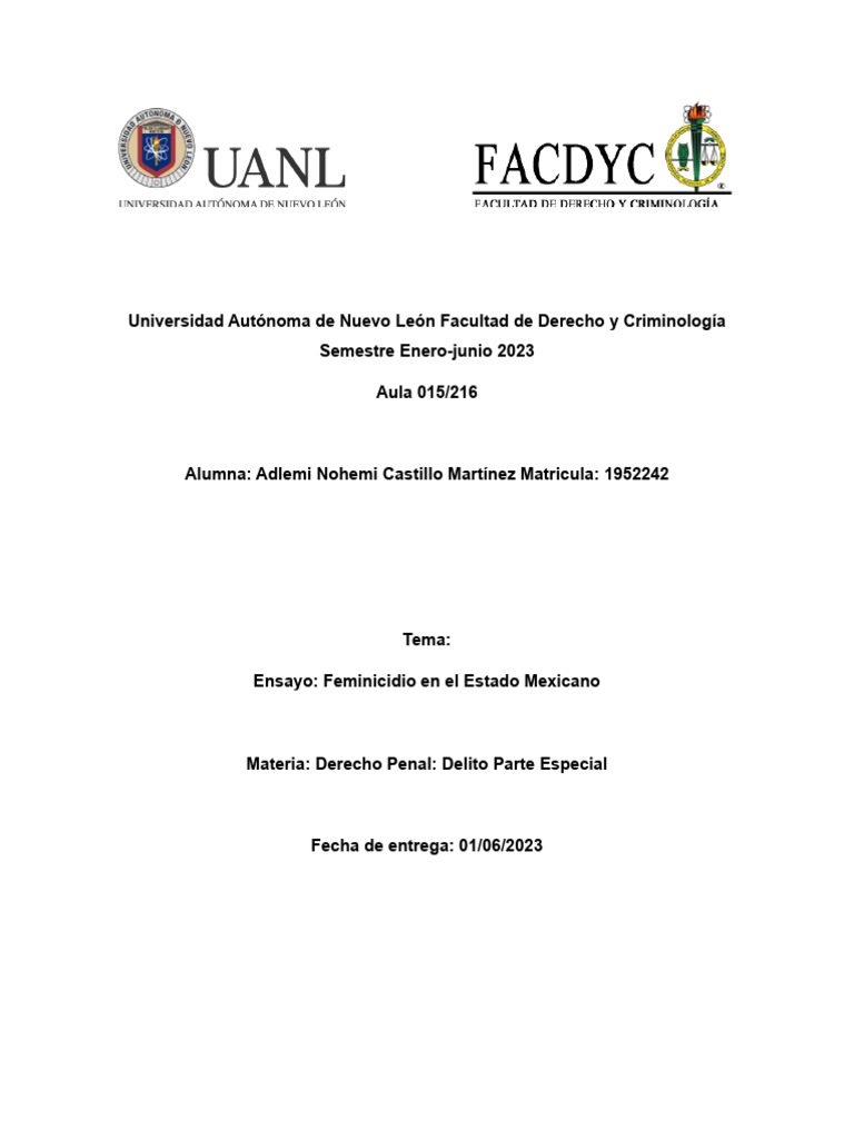 Feminicidio en México: Análisis Legal y Social | PDF | Homicidio | La ...