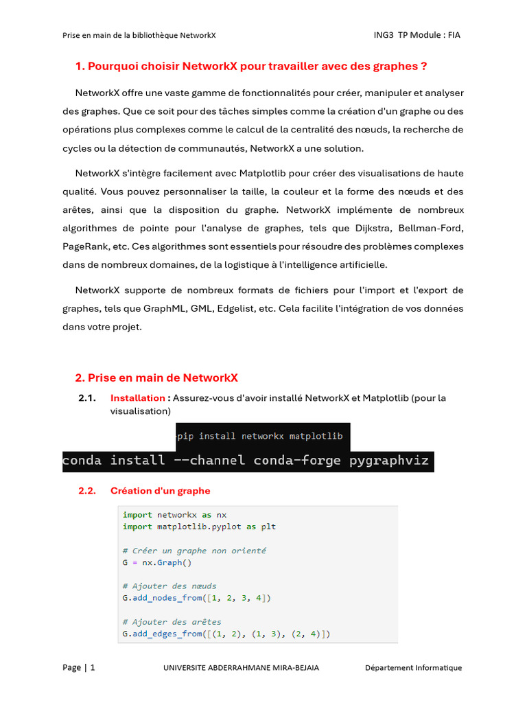Introduction à NetworkX et GraphML | PDF | Informatique | Théorie des ...