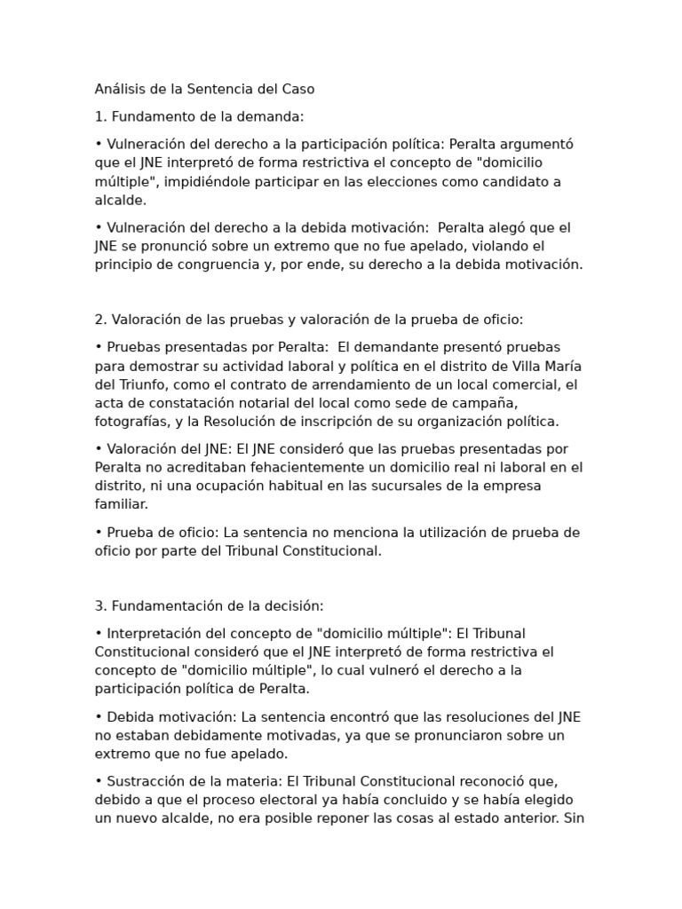 Análisis de la Sentencia del Caso Peralta | PDF | Caso de ley ...