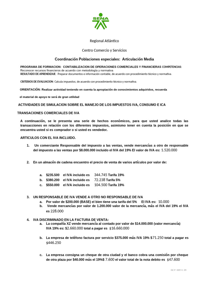 Actividades de IVA y ICA en Comercio | PDF | Impuesto al valor agregado ...