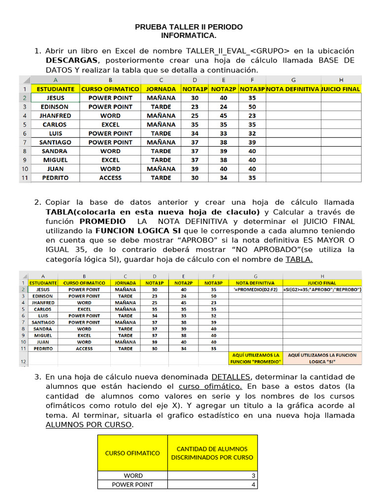 Taller de Excel 6y7 II TRABAJO | PDF | Microsoft Excel | Hoja de cálculo