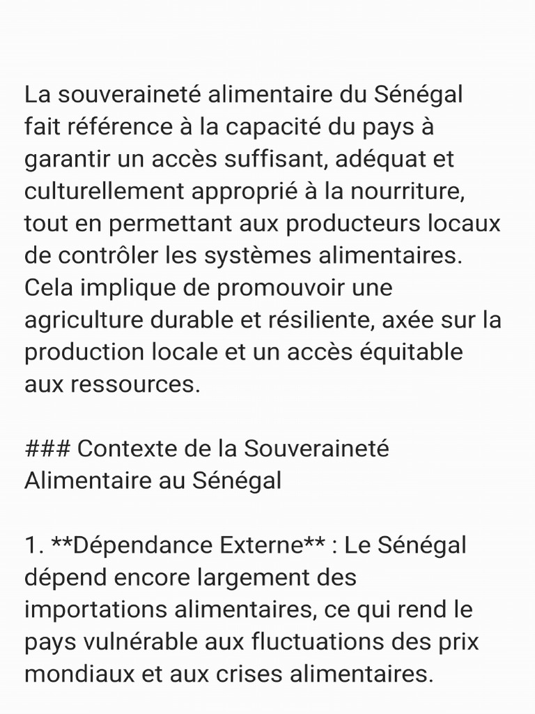 Souverainet Alimentaire Au Senegal PDF