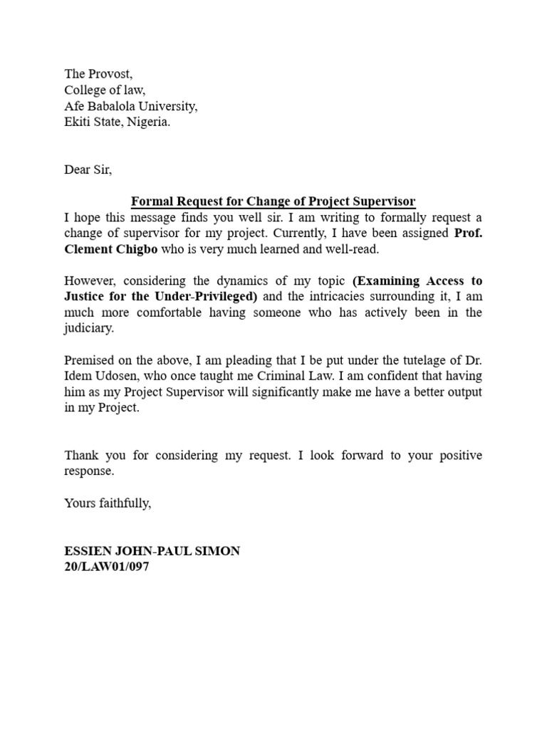 Request for Change of Project Supervisor | PDF | Law