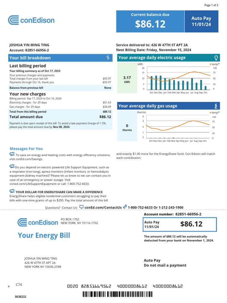 Your Energy Bill: Your Bill Breakdown Your Average Daily Electric Usage ...